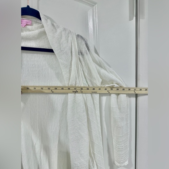 Lilly Pulitzer White Linen Open Front Cardigan S/M Drape Hem Lightweight Wrap - Picture 7 of 10
